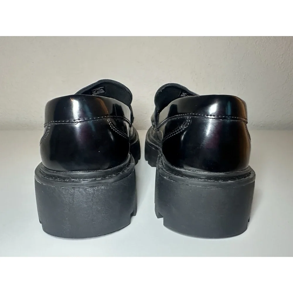 ZARA Women Chunky Black Faux Patent Leather‎ Rhinestone Loafers US 7.5 EU 38 NEW